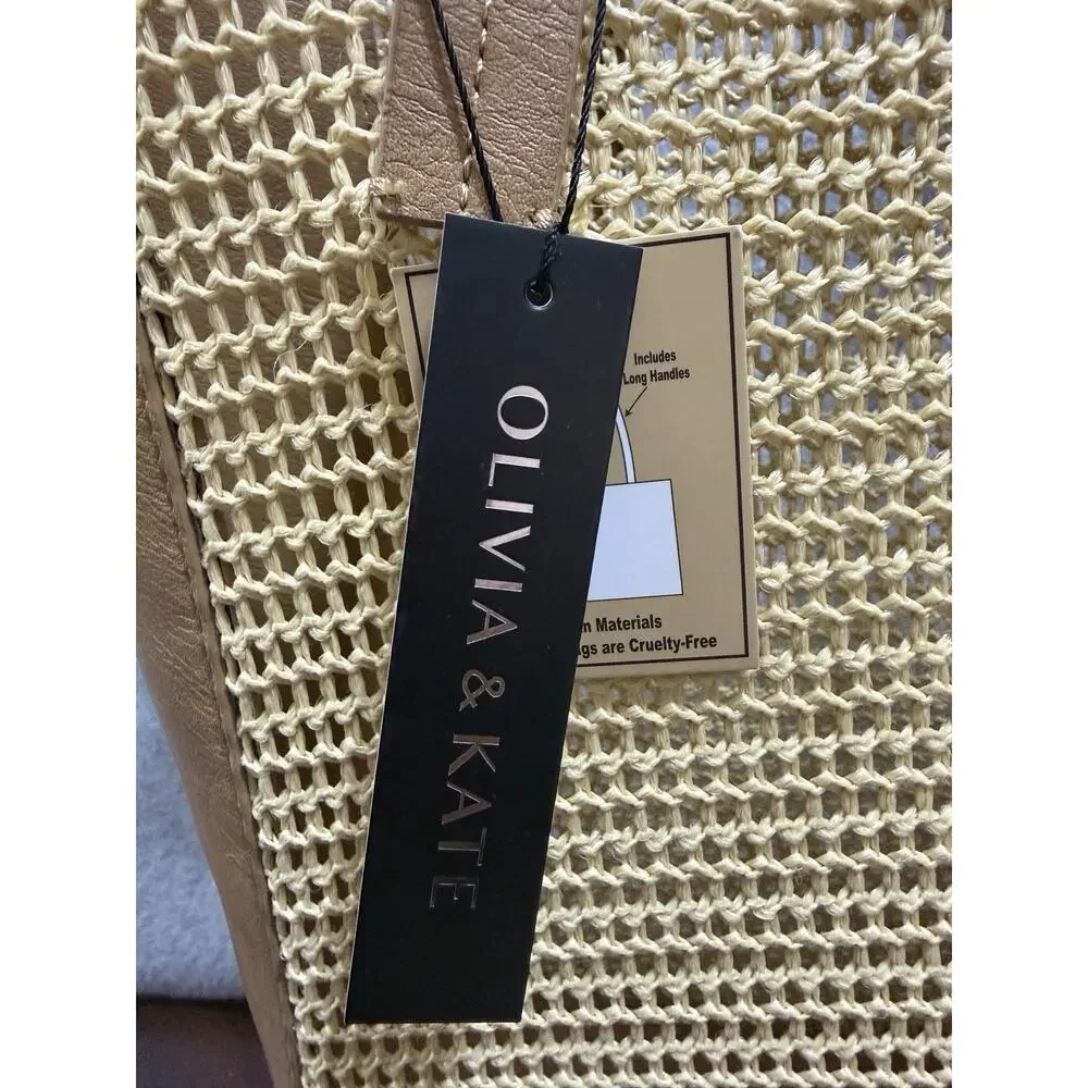 Olivia & Kate Straw Tote Bag NWT Tan Woven Tassel Large Summer Beach Shoulder
